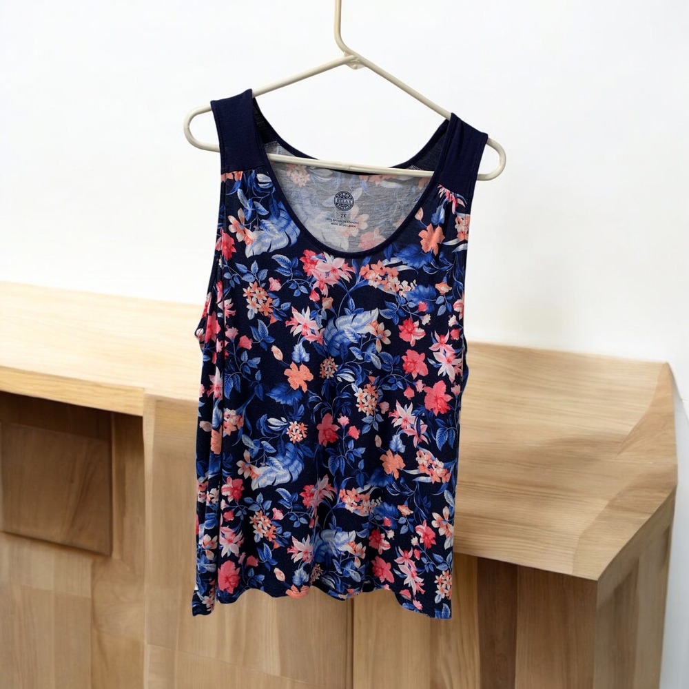 Tommy Bahama Relax Floral Tank Top Sleeveless Casual Comfy Blue Pink 2X‎